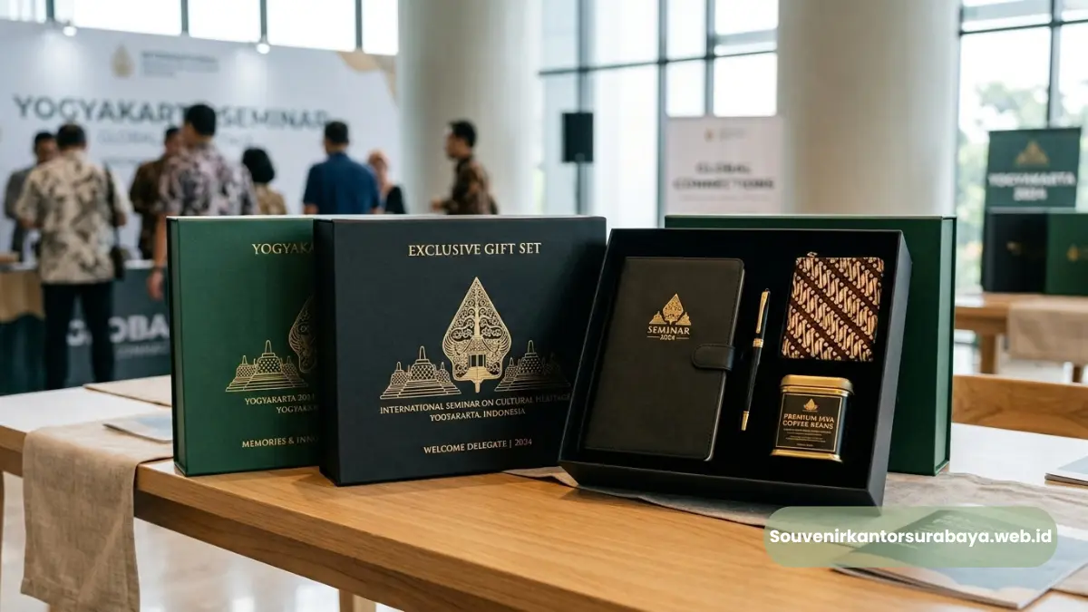 Gift set eksklusif seminar Yogyakarta dengan kemasan premium bertuliskan Exclusive Gift Set
