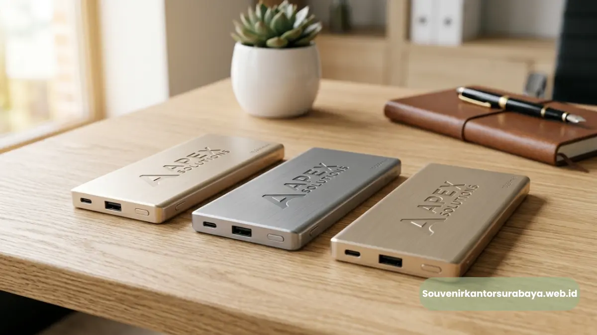 Powerbank custom logo perusahaan Surabaya detail